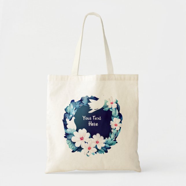 Bolsa Tote Bonitos Doves Brancos Floral Wreath (Frente)