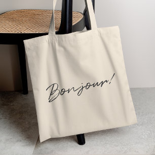 Bolsa Tote Bonjour!   Escrito Moderno - Francês Alô Negrito