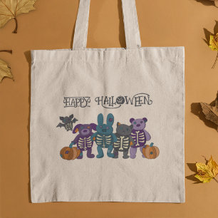 Bolsa Tote Bons animais de esqueleto e abóboras no Halloween