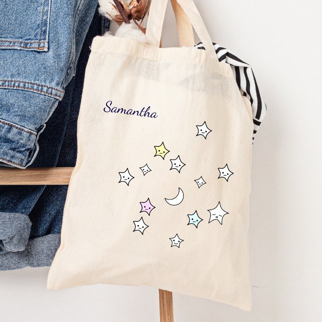 Bolsa Tote Bons Stars Moon Nome Personalizado Kawaii (Criador carregado)