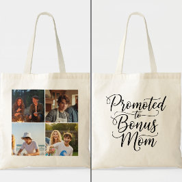 Bolsa Tote Bonus Mom Promoted Elegant Cursive Four Photo