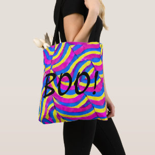 Bolsa Tote Boo Padrão feliz moderno colorido amarelo roxo