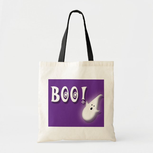 Bolsa Tote Boo! Púrpura fantasma do Halloween (Frente)