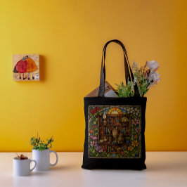 Bolsa Tote Book and Cat Lovers Faux Stain Glass