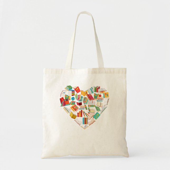 Bolsa Tote Book Lover Heart Shreading Club Bibliotecarian Lib (Frente)