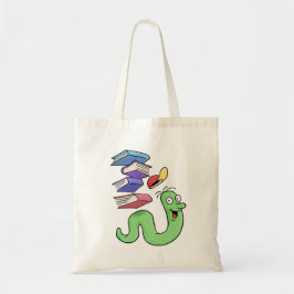 Bolsa Tote Bookworm De Cartoon Feliz Carregando Uma Pilha De 