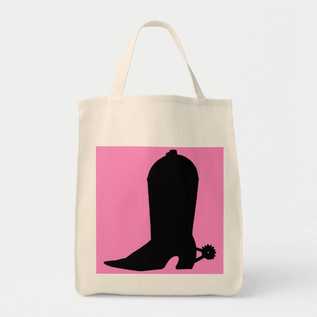 Bolsa Tote Boot Silhouette Cowgirl a rosa (Frente)