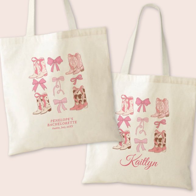 Bolsa Tote Boots & Arcos - Bachelorette de Cowgirl Rosa (Boots & Bows Pink Cowgirl Coquette Bachelorette Tote Bag
)