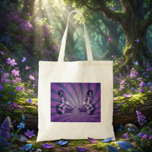 Bolsa Tote Borboleta Abstrato roxa com Asas Radiantes