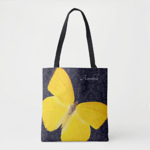 Bolsa Tote Borboleta Amarela Elegante Damasko Preto Adicionar