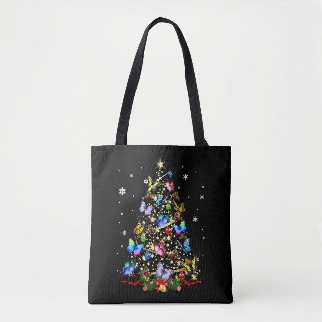 Bolsa Tote Borboleta Árvore de Natal Luzes Mulheres Xmas B (Frente)