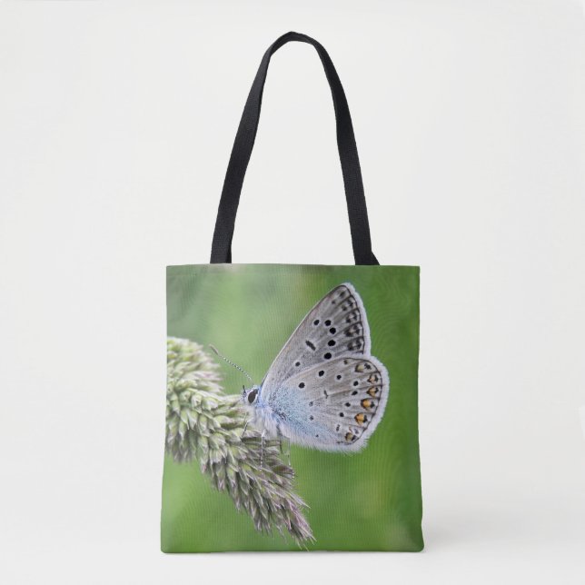 Bolsa Tote Borboleta Azul Comum na Grama (Frente)