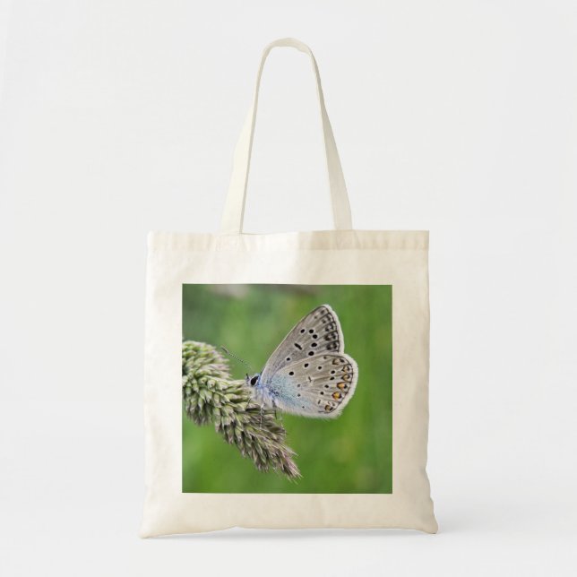 Bolsa Tote Borboleta Azul Comum na Grama (Frente)