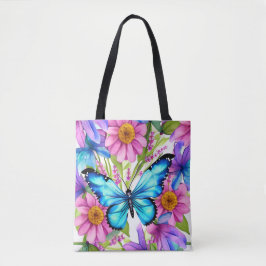 Bolsa Tote Borboleta Azul em Campo de Flores