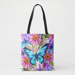 Bolsa Tote Borboleta Azul em Campo de Flores