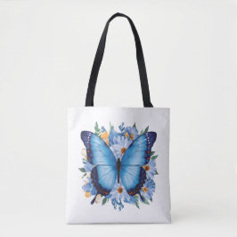 Bolsa Tote Borboleta Azul Graciosa em Floral