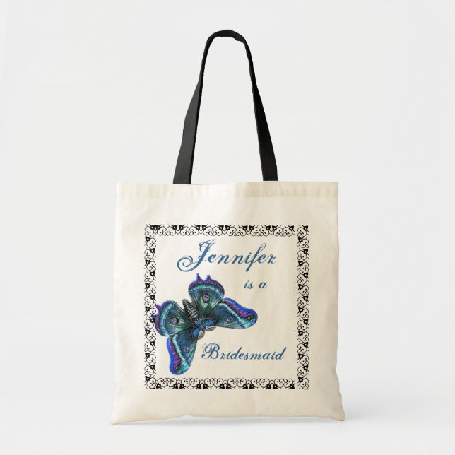 Bolsa Tote Borboleta azul - sacola do casamento da dama de (Frente)