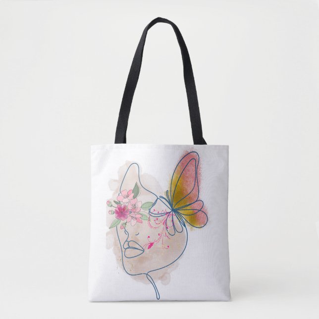 Bolsa Tote Borboleta Bloom - Arte Floral Abstrato (Frente)