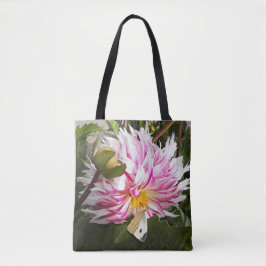 Bolsa Tote Borboleta branca de repolho no verso Dahlia Floral