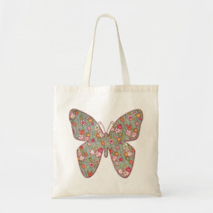 Bolsa Tote Borboleta cinzenta floral do tecido