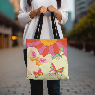 Bolsa Tote Borboleta Colorida Retrodom Groovy Trendy