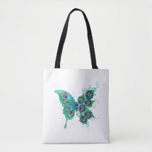 Bolsa Tote Borboleta com Penas de Pavão Verde