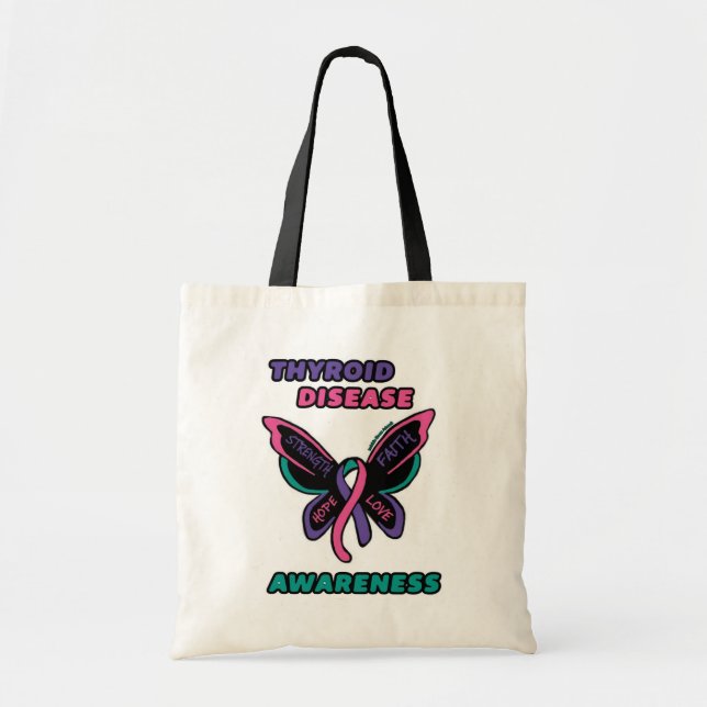 Bolsa Tote Borboleta/Consciência.. Doença da Tiroide (Frente)