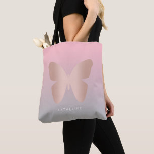 Bolsa Tote Borboleta cor-de-rosa na moda moderna elegante do