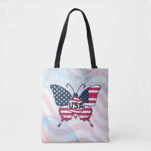 Bolsa Tote Borboleta da Bandeira dos EUA Design Patriótico Or