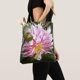 Bolsa Tote Borboleta da Couve-Branca em Flor de Dália Rosa