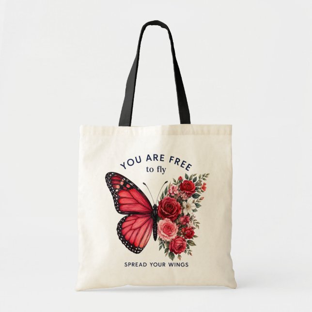 Bolsa Tote Borboleta de Aquarela Flores Espalhe as Asas (Frente)