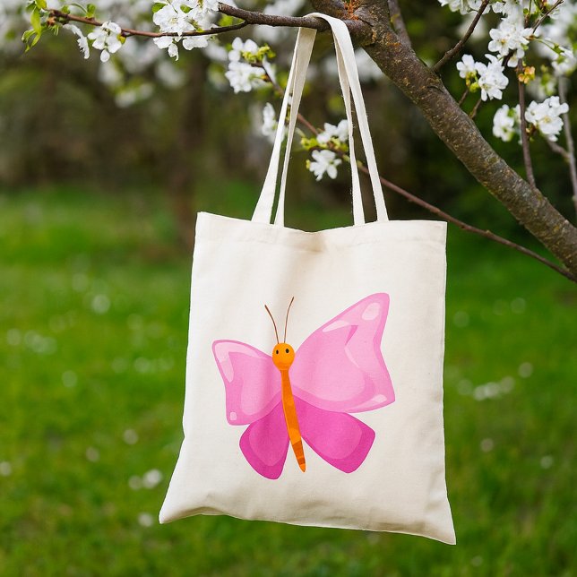 Bolsa Tote Borboleta de Cartoon Rosa Adorável (Criador carregado)
