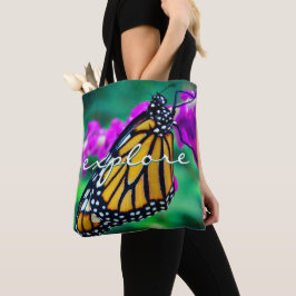 Bolsa Tote Borboleta de Monarca Laranja Explorar Script Moder