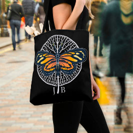 Bolsa Tote Borboleta de Monograma Branca e Preta