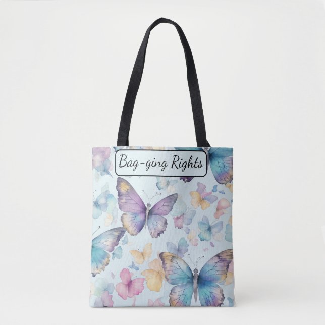 Bolsa Tote Borboleta Diversão, Aquarela, Cores de Pastel (Frente)