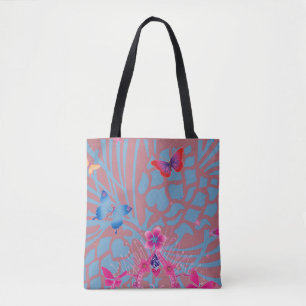 Bolsa Tote Borboleta Dourado Rosa Intenso Calidoscópio Impres