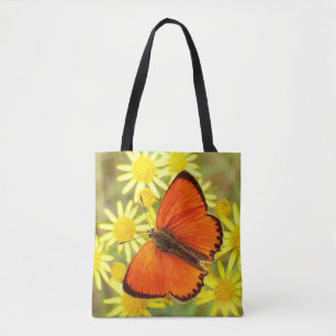 Bolsa Tote Borboleta e flores voadas laranja