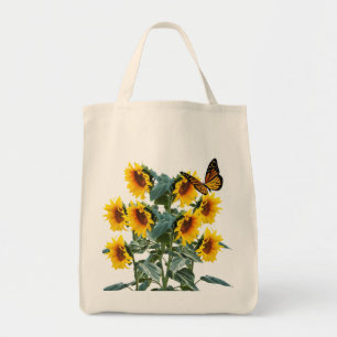 Bolsa Tote Borboleta e Girassóis Amarelos Algodão Twill