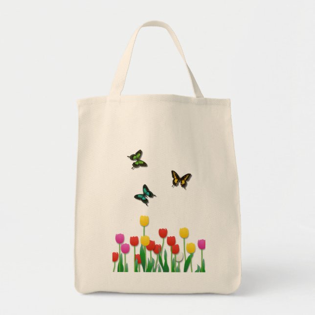 Bolsa Tote Borboleta e tulipas (Frente)