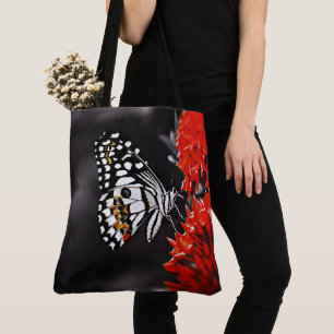 Bolsa Tote Borboleta em Flores Vermelhas