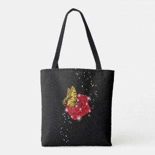 Bolsa Tote Borboleta em rosa vermelha com estrelas e gotas de