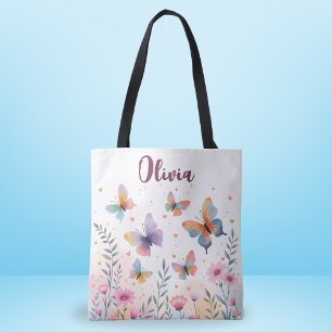 Bolsa Tote Borboleta Encantadora de Aquarela em Prado