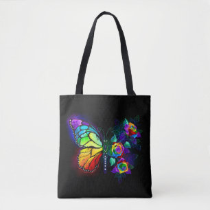Bolsa Tote Borboleta-flor-arco-íris
