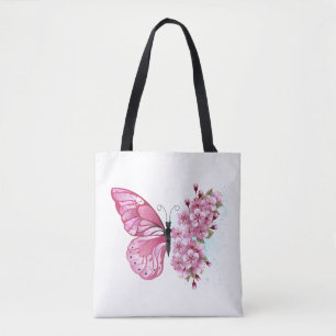 Bolsa Tote Borboleta Flor com Sakura Rosa