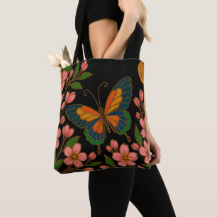 Bolsa Tote Borboleta Flor de Cerejeira Lua