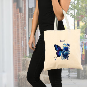 Bolsa Tote Borboleta Floral Azul Personalizada