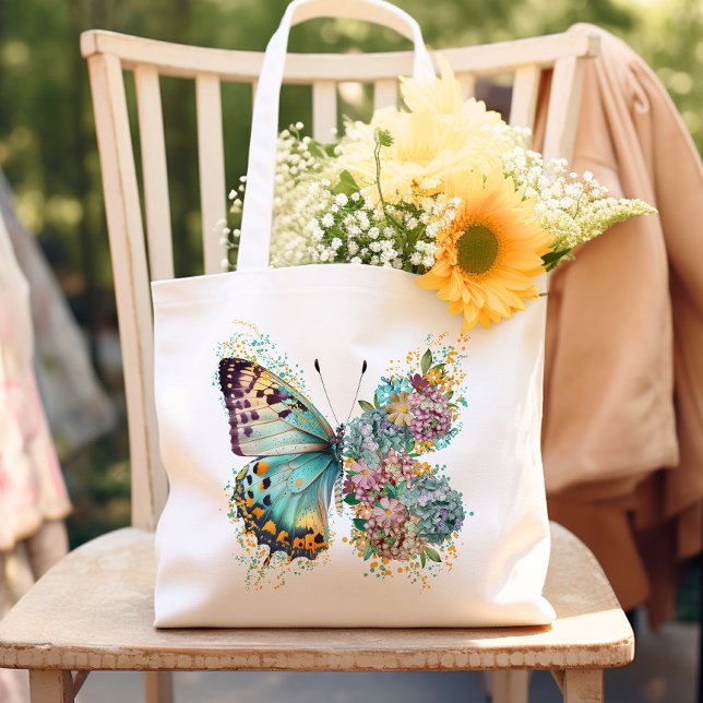 Bolsa Tote Borboleta Floral Colorida (Carry your essentials in style with our vibrant floral butterfly tote bag. Unique, practical & chic!)