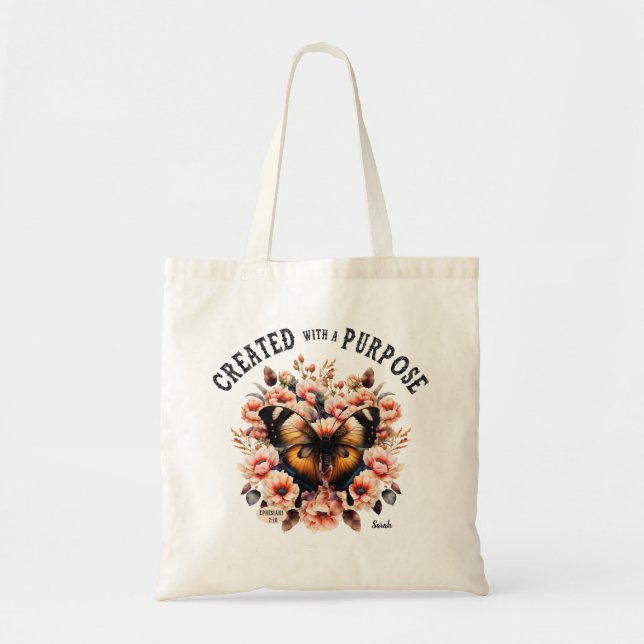 Bolsa Tote Borboleta Floral Cristã Criada Com Finalidade (Frente)