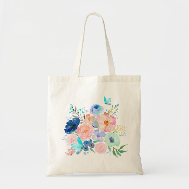 Bolsa Tote Borboleta Floral de Borboleta de Aquarela Saco de  (Frente)