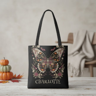 Bolsa Tote Borboleta Floral Outono Vintage Nome Personalizado